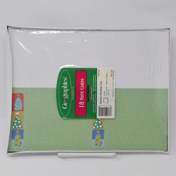 VTG Geographics 18 Colorful Christmas Tree Note Cards Envelopes Sealed Acid Free - Picture 3 of 7